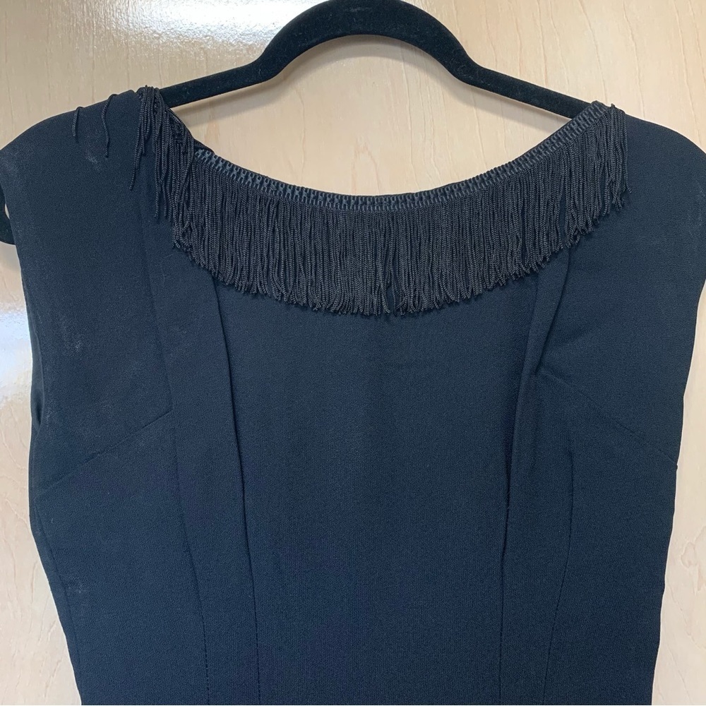 Handmade No Tags Vintage Dress Women Black with tassel fringe at neck. LBD - Picture 2 of 9